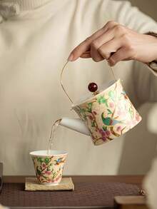 1 Set Vintage Chinese Style Premium Exquisite Highly Attractive Enamel Kung Fu Tea Set, Suitable For Brewing Tea, Holding Water, Juice, Coffee, Etc., Ideal For Office, Living Room, Kitchen, Reception Room, Banquet, Party, Gift-Giving And Personal Use. - Multicolor - View 1