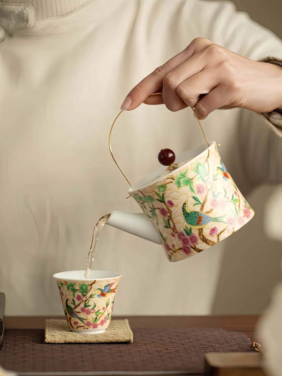 1 Set Vintage Chinese Style Premium Exquisite Highly Attractive Enamel Kung Fu Tea Set, Suitable For Brewing Tea, Holding Water, Juice, Coffee, Etc., Ideal For Office, Living Room, Kitchen, Reception Room, Banquet, Party, Gift-Giving And Personal Use. - Multicolor - View 1