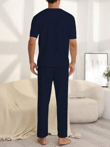 Spring/Summer Men's Casual Thin Pajama Set, Cute Chick Print Short Sleeve Top And Long Pants, 2 Pieces Set, Lazy Comfortable Cozy Loungewear - Multicolor - View 4