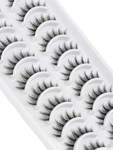 NAIJEMA 10 Pairs 3D Natural Fluffy False Eyelashes, Short Stem Transparent Lashes, Cartoon Makeup Effect, Suitable For Cartoon Style Eye Makeup, Strip Eyelashes, False Eyelashes - Black - View 4