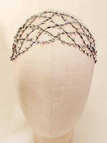 1pc Women's Vintage Rhinestone Hollow Hair Net Head Chain, Shiny Mesh Woven Full Rhinestone Headpiece, Elegant Bridal Wedding Evening Party Hair Accessory, Gothic Halloween Dark Element Women's Hair Accessory - Black - View 10