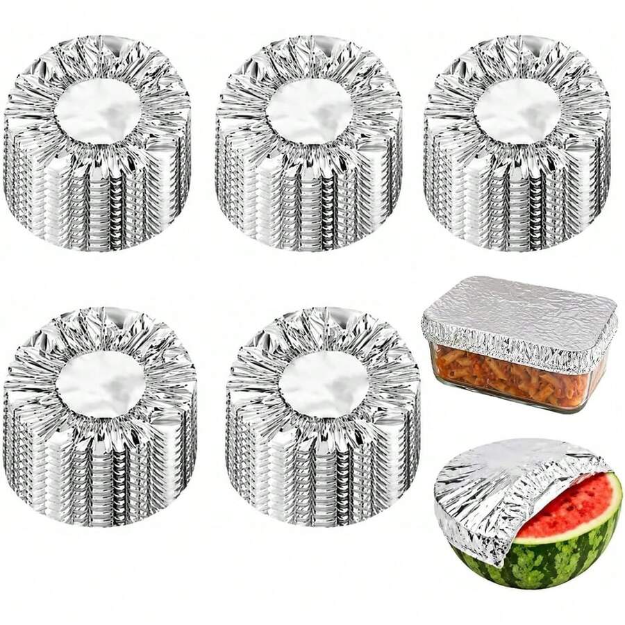 Thickened Aluminum Foil Food Covers,50PCS Reusable Aluminum Foil Food Covers,Pop-Up Tin Foil Food Insulation Cover,Heat Resistant Elastic For Meals Vegetable Fruit Leftovers For Food Storage - View 1