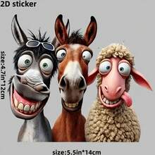 1pc Funny Donkey, Horse And Goat Brothers Exquisite Car Sticker, Premium Waterproof Decal, Suitable For Motorcycle/Truck/Laptop, Add Charming Appeal To Your Life! Car Bumper/Toilet/Wall - Multicolor - View 2