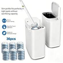 2-In-1 Slim Bathroom Trash Can With Integrated Toilet Brush Holder & 36 Disposable Brush Refills - Compact Dual-Function Cleaning Combo For Modern Bathrooms, Space-Saving Design, Easy-To-Clean Plastic Construction, Includes Built-In Rod For Convenien - Press Trash Can + Disposable Toilet Brush + 36 Replacement Heads - View 2