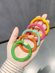 40/5pcs Set Non-Damaging High Elasticity Hair Ties Ponytail Hair Bundles Thick Hair Suitable For Women Hair Accessories Daily Work Sports Yoga Braided Hair Ropes Set Colorful Plaid Striped Multi-Color Assorted (Pink Blue Green Brown Black Yellow Orange) - Multicolor - View 7