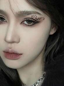 1 Sheet Decorative Eyeliner Shape Face Temporary Tattoo Sticker, Waterproof Long Lasting Fake Tattoo Lasts 2-3 Days, Used For Eye Corner Temple Makeup - Black - View 3