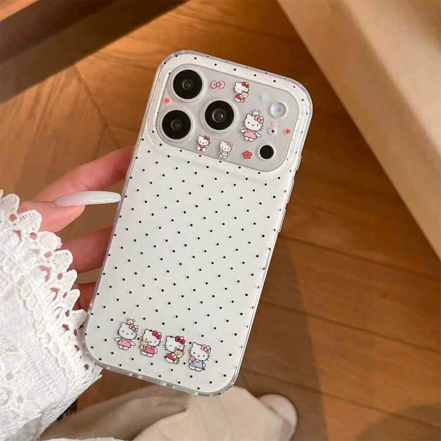 Sanrio Hello Kitty Large Window Polka Dot Phone Case Compatible With Apple 17 Pro Max, 16/15, 13/14, 12/11, Full Coverage Anti-Drop Protective Cover - White - View 1