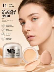 Pudaier 2pcs VeilFix Concealer Jars With Thumb Puff, 32 Colors Multi-Function Concealer, Long-Lasting Flawless Finish, Conceal, Cover Pigmentation And Contour, Natural Soft Matte Look - #L1 - View 1