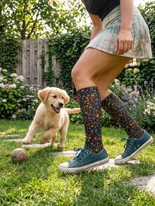 3 đôi tất bắp chân họa tiết da báo, tất nữ bắp chân họa tiết da báo, tất nén unisex - Nhiều màu - Xem 5
