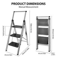 Rigogo 3/4-Step Folding Step Stool Stainless Steel, Anti-Slip Portable Ladder With 150kg Load Capacity, Space-Saving For Kitchen Garage & DIY - 3-step - View 3