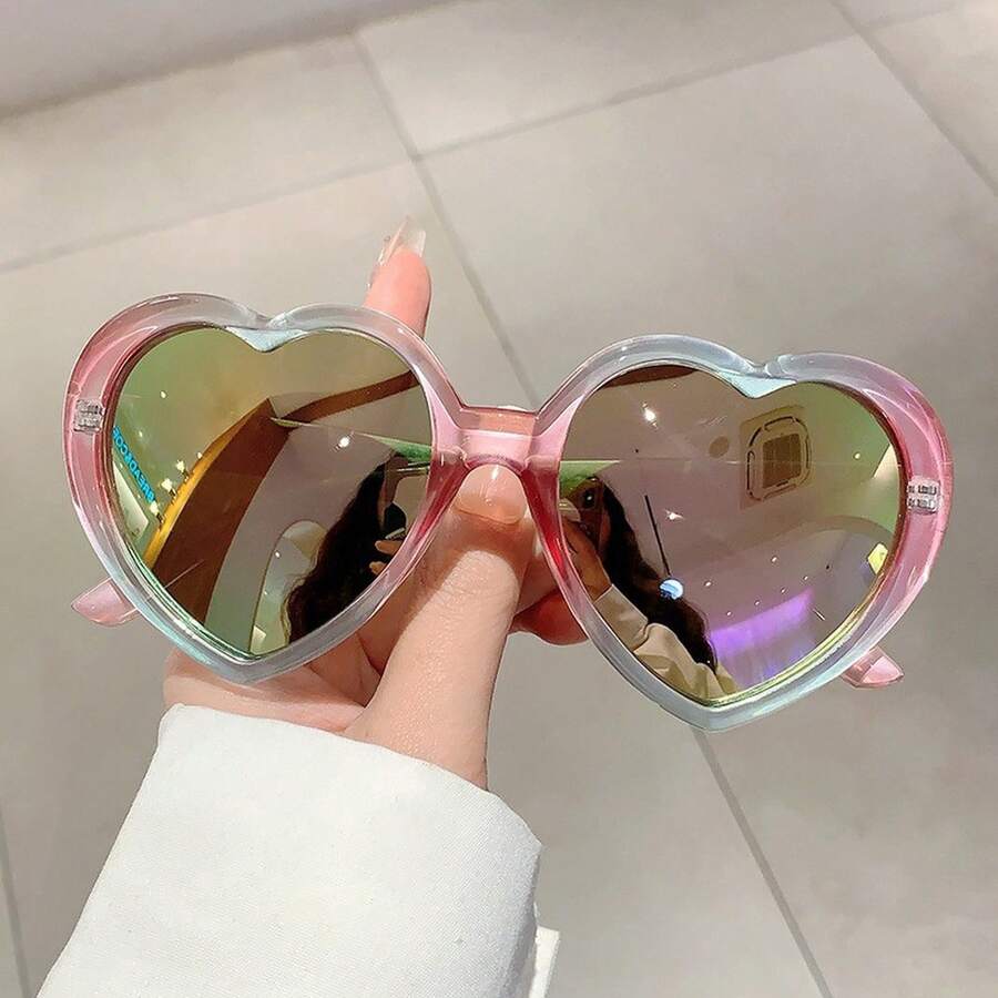 2026 New Fashion Heart-Shaped Party Gathering Personality Quirky Street Style Catwalk Styling Glasses - Pink Green Frame Purple Film - View 1