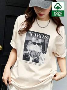 Domestic Shipping. 2026 Spring/Summer New Arrival: 200g 100% Cotton Women's Short Sleeve T-Shirt, Unisex Loose Fit Crew Neck, Korean Style Casual Top. - Apricot - View 1