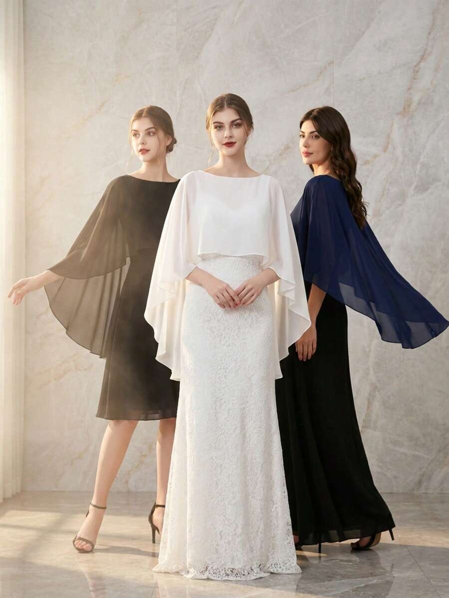 1件女士斗篷式披肩/围巾，柔软雪纺伴娘披肩，婚礼外套 - 彩色 - 查看 1