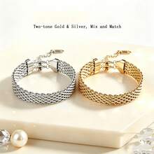 1pc Vintage Stainless Steel Gold Plated Woven Bracelet, Minimalist Luxury, Fashion Versatile, Unisex, Daily Wear, High-End Design - Multicolor - View 1