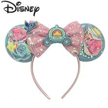 Disney 迪士尼童話馬車玻璃鞋鼠耳髮箍，藍粉幻彩亮片蝴蝶結花卉小鳥印花主題樂園髮箍 - 查看 8