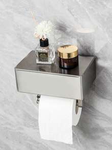 1pc Stainless Steel Hole-Free Wall-Mounted Tissue Box, Bathroom Toilet Paper Roll Holder, Wet Wipes Dispenser - Multicolor - View 4