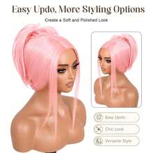 Wig Lace Depan Lurus Wanita 26 Inci, Wig Lace Serat Sintetis T-Part, Garis Rambut Alami yang Sudah Dicabut, Wig Serat Tahan Panas, Cocok untuk Penggunaan Sehari-hari dan Pesta - MultiWarna - View 8