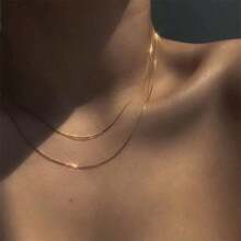 1 Set Minimalist Fashion Niche High-End Design 18K Gold Plated 304L Stainless Steel Snake Chain Necklace, Suitable For Summer, Beach, Vacation, Daily Commute, Versatile For Women - Multicolor - View 10