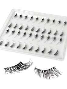 20 Pairs Half Eye False Eyelashes, 11mm Transparent Stem, Comfortable And Natural Long Fiber Lashes, Gift For Women And Girls (Suitable For Daily Makeup/Dating/Shopping), Essential For Back To School, Holidays And Festivals - Black - View 2