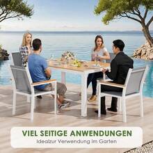 Rectangular Garden Table Made Of Aluminum And WPC, Weatherproof Dining Table For Garden And Patio, Modern Outdoor Table For 6 People, 140x90x75 Cm - 白色腿+柚木色 - 查看 5