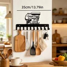 Good Food Good Wine English Iron Wall Decor Hook, Home Kitchen Utensil Apron Storage Rack, Restaurant Wall Multi-Function Hanging Rack, American Restaurant Wall Decor Key Coat Hook, Holiday, Home Decor, Perfect Gift - View 4