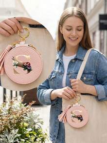 Floral Pattern Key Pouch, Multifunctional Earphone Bag, Data Bag, With Gold 26 Letters A-Z Pattern, Zipper Key Storage Bag, PU Faux Leather Organizer Bag, Zipper Bag, Car Key Storage Bag, Car Keychain, Portable Compact Key Pouch, Minimalist Design, Travel Accessory, Elegant Jewelry, Suitable For Home, Office, Travel, Car, Ideal Gift For Friends, Family, Couples Wedding, Mother's Day - Multicolor - View 9
