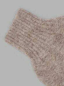 Nicenter Women's Fall Winter Casual Brown Fuzzy Cable Knit Drop Shoulder Crew Neck Long Sleeve Wool Blend Sweater, Cozy Simple For Office Daily Home Date - Camel - View 4