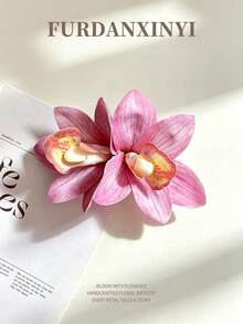 FURDANXINYI 7/5/4/1pc, Artificial Blue Orchid Flower Hair Clip, Handmade Sweet Hawaiian Beach Holiday Decor Women's Hair Accessory, Perfect For Spring And Summer! Soft Artificial Flower Hair Accessory Suitable For Women's Wedding Beach Hairstyle Accessory!, Bohemian Style Large Artificial Orchid Hair Pin, Vintage Colorful 3D Flower Hair Clip, Wedding Bridesmaid Headpiece - Multicolor - View 17