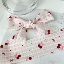 2 Yards Cherry Bow Print Light & Dark Plaid Mesh Ribbon, Bouquet Decoration Satin Ribbon, Suitable For Handmade Bouquets, Gift Wrapping, Gift Ribbon, Floral Ribbon, Wedding Gifts, Crafts, Bows - 1pc Pink - View 7