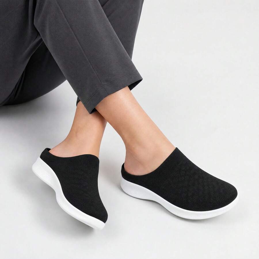 Zapatos tipo mule de punto minimalistas para mujer, zapatillas deportivas transpirables de espalda abierta, zapatos casuales ligeros para caminar