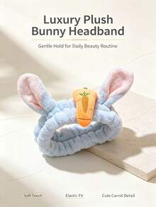 Luxury Cute Rabbit Ear Headband, Soft Plush Elastic Hair Hoop With Carrot Pattern, Suitable For Skincare And Makeup - 1 Headband - View 2