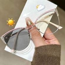1 pièce Lunettes de mode polyvalentes pour femmes, multifonctionnelles, à strass bicolores, en métal, style œil de chat, changeant de couleur, pour intérieur/extérieur - Or violet/Verres photochromiques - Voir 12