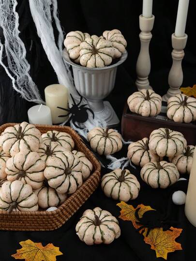MEHELANY 1Pc Artificial Pumpkins Faux Foam Small Pumpkins Ornaments For Fall Home Party Decoration Harvest Thanksgiving Halloween Table Centerpiece Kitchen Desktop Decorations Vase Bowl Fillers Craft Supplies DIY Wreath Making Tiered Tray Craft