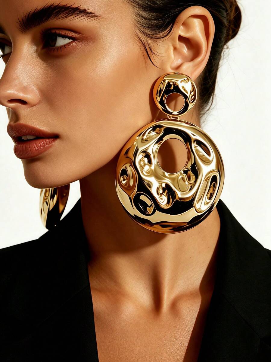 1 Pair Women's Vintage European & American Style Metal Double-Layer ...