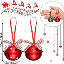 12-Piece Retro Christmas Bells, Five-Pointed Star Hollow-Out Print With Red Ribbon And Bow, Holiday Party Decorations, DIY Home Decor, Outdoor Decorations, Christmas Tree Ornaments. - Multicolor - View 3