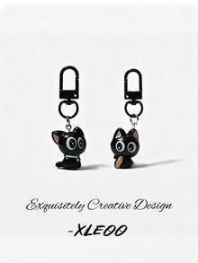 1PC Resin Black Cat Keychain, Cute Cartoon Big Eyes Pendant For Purse Backpack, Adorable Kitty Bag Charm, Student Friend Gift - Multicolor - View 1