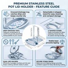 Rak Tutup Panci Dapur Multifungsi dengan Baki Penampung Tetesan Stainless Steel, Baki Penampung Tetesan yang Dapat Dilepas, dan Rak Penyimpanan di Atas Meja; Cocok untuk Tutup Panci, Sendok Kayu, dan Peralatan Masak; Rak Penyimpanan Peralatan Masak Hemat Ruang - MultiWarna - View 11