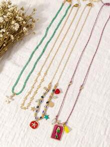 4 Colored String Bead Bead Rice Bead Starfish Small Fish Necklace Dopamine High-End Multi-Layer Necklace - Multicolor - View 4