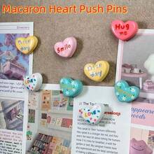 Colorful Heart-Shaped Push Pins, English Macaron DIY Cute Creative Handmade Felt Board Cork Board Photo Wall Large Head Thumbtacks, Ins Style Photo Wall Fixing Pins, Decorative Colorful Accessories - Heart-shaped Assorted Push Pins - View 11