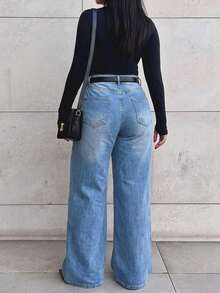 Plus Size Women's Vintage Casual Loose Straight Leg Denim Jeans Fall - Medium Wash - View 6