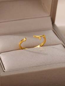 1pc Personalized Arabic Letter Symbol Ring, 18K Gold Plated Stainless Steel Open Band, Minimalist Women's Jewelry - Multicolor - View 9
