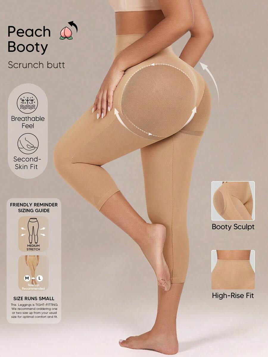 High Waist Seamless Slimming Shaping Leggings - Apricot - View 1