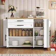 Mobile Kitchen Island With Foldable Worktop, Kitchen Trolley, 5 Wheels, Multiple Storage Options, Spice Rack, Cutlery Drawer, 120 X 45 (70) X 90 Cm - 白色 - 查看 6