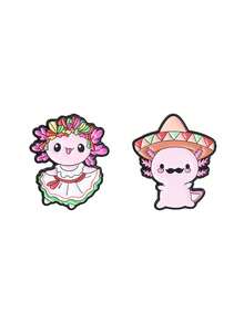 Pair Mexican Folk Axolotl Enamel Pin Traditional Sombrero Dance Skirt Cartoon Brooch Latin Style Backpack Decor Badge - Multicolor - View 10