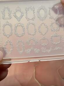 1件復古捲軸圖案法式巴洛克框架 3D 浮雕美甲矽膠模具 - 無色 - 查看 10