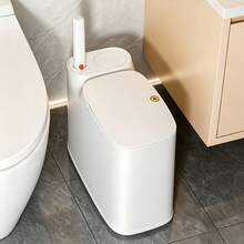 2-In-1 Slim Bathroom Trash Can With Integrated Toilet Brush Holder & 36 Disposable Brush Refills - Compact Dual-Function Cleaning Combo For Modern Bathrooms, Space-Saving Design, Easy-To-Clean Plastic Construction, Includes Built-In Rod For Convenien - Press Trash Can + Disposable Toilet Brush + 36 Replacement Heads - View 7