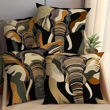4Pcs Modern Abstract Elephant Outline Art Throw Pillow Covers - 17.7*17.7 Inches, Single-Side Print, Machine Washable, Zippered Polyester Decorative Pillowcase, Suitable For Living Room, Bedroom, Office, Car, Not Insert Included - Multicolor - View 1