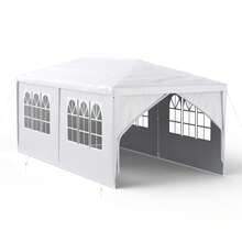 Steel Frame Party Tent For Garden & Outdoor Events, Assembly Canopy With Splash-Resistant PE Cover, Multiple Sizes & Colors Available, Modern Outdoor, White - White - View 4