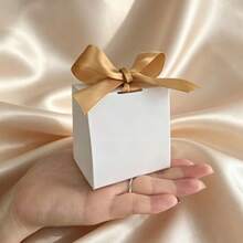 50PCS Mini White Gift Boxes With Satin Ribbon Decor, Wedding, Party, Holiday Elegant Packaging, Holiday Decoration, Premium Paper Material, Christmas Choice DIY Gift Boxes - View 3