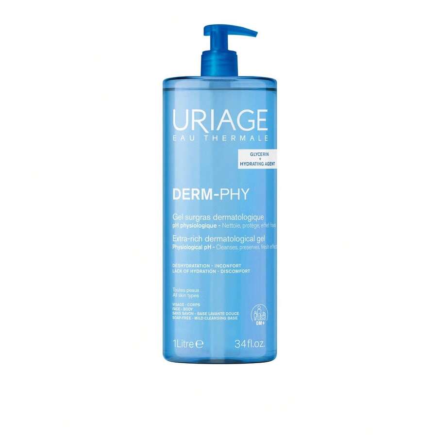Uriage أورياج ديرم-في جل جلدي غني جداً 1 لتر (33.81 أونصة سائلة) - مرطب، مهدئ، منظف الوجه، منظف الجسم، مستحضرات تجميل طبية - الحمضيات - مشاهدة 1